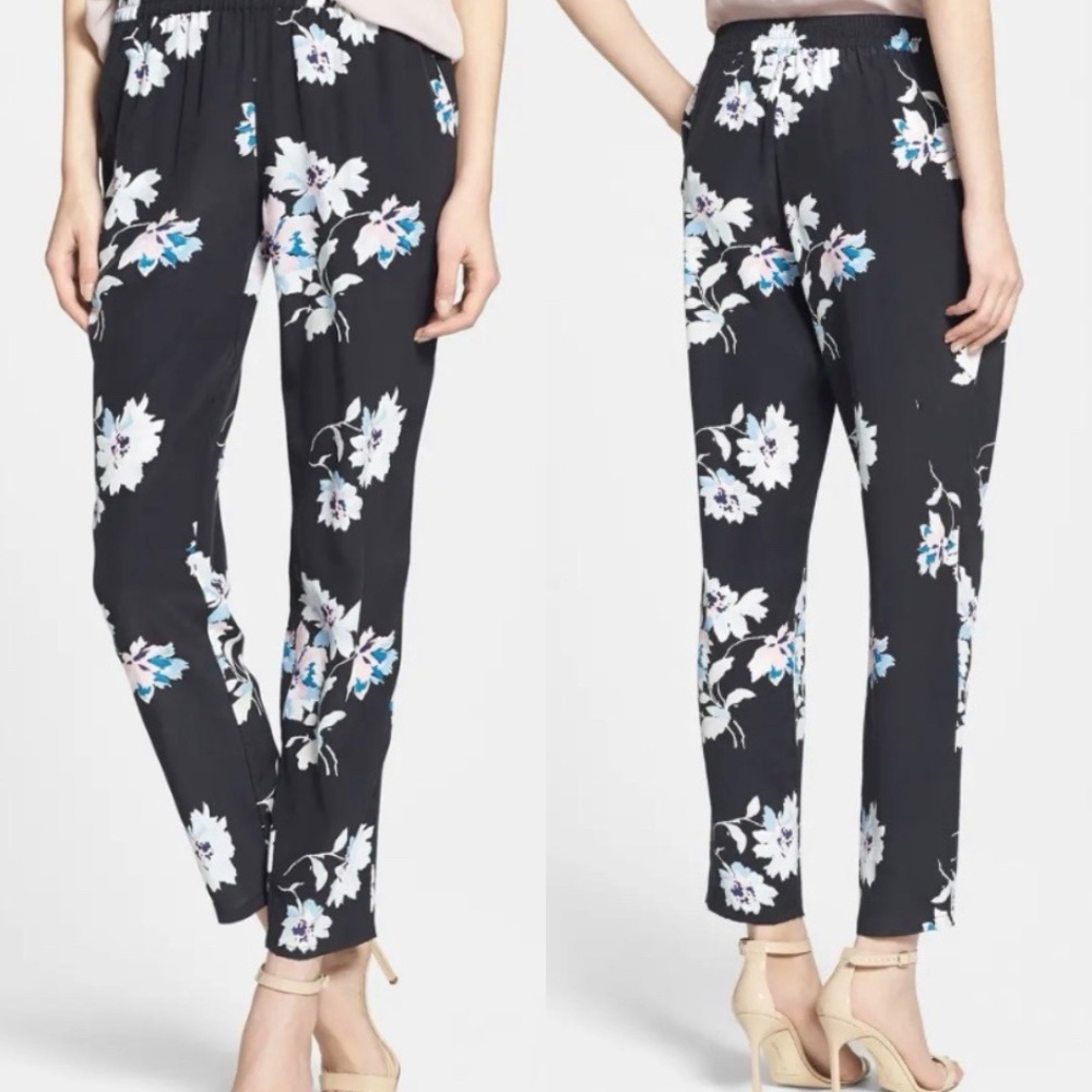 Joie Talina B Floral Print 100% Silk Pants